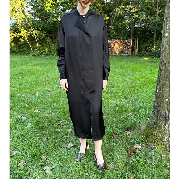 Studio Nicholson Comer Shirt Dress Black Satin NWT Sz 2 /US 8/UK 12/IT 44/M-L